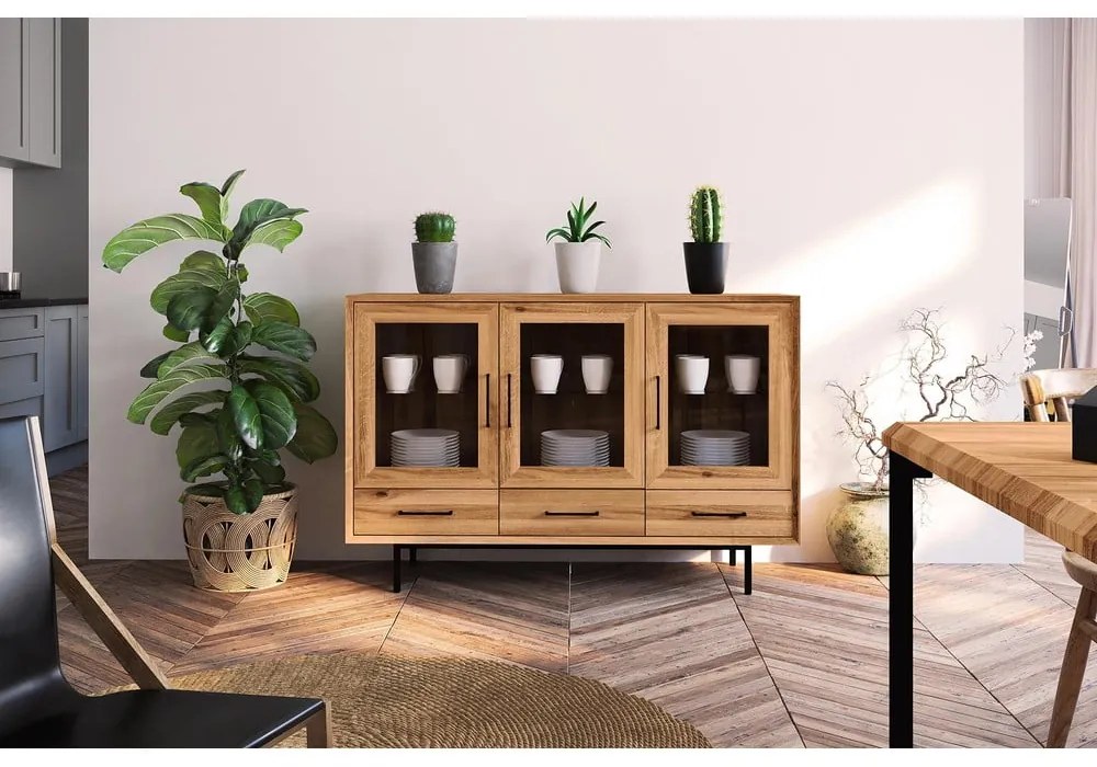 Natúr színű tölgyfa tálalószekrény 144x95 cm Abies – The Beds