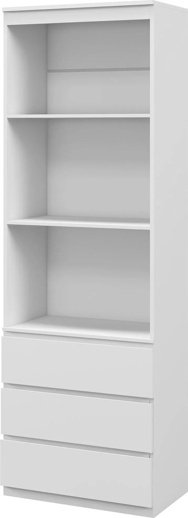 HOMCOM Magas Könyvespolc Tároló Szekrény 180 cm 3 Polccal és 3 Fiókkal Fehér Fából 60 x 35 x 180 cm | Aosom