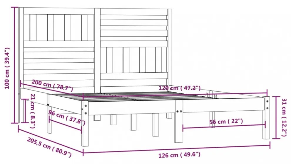 vidaXL fehér tömör fenyőfa ágykeret 120 x 200 cm