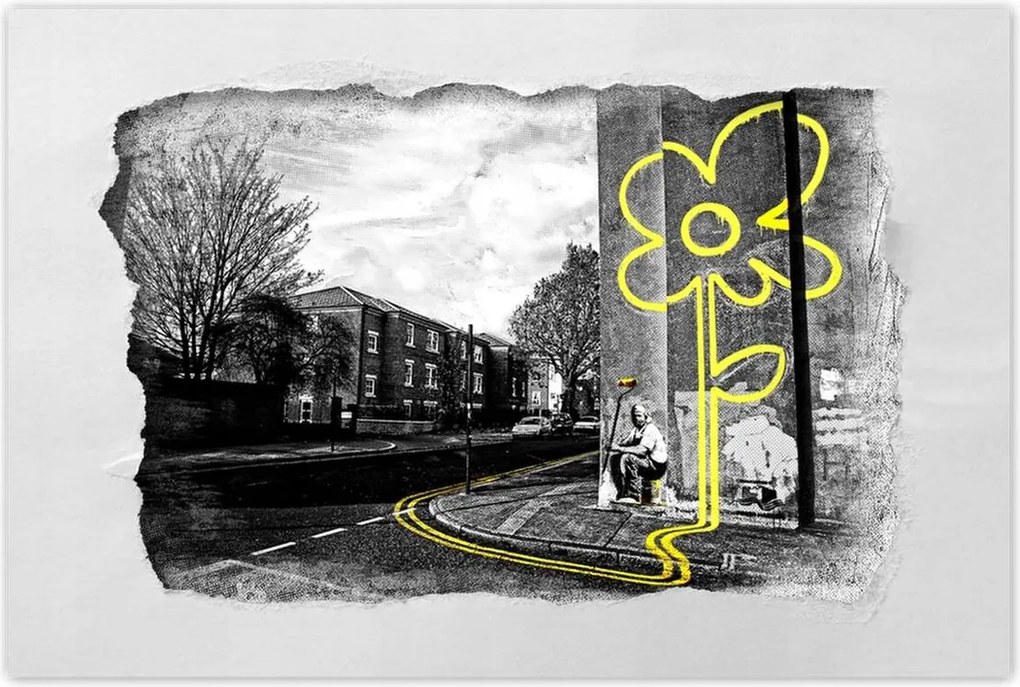 Poszter 60x40 Banksy sárga virág
