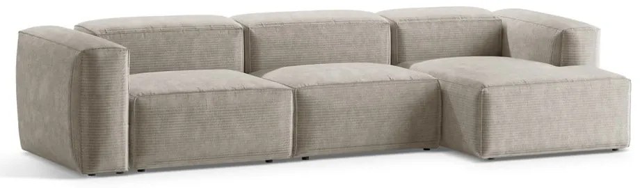 Bézs kordbársony sarokkanapé (jobb oldali-heverő résszel) Bergamo – Cosmopolitan Design