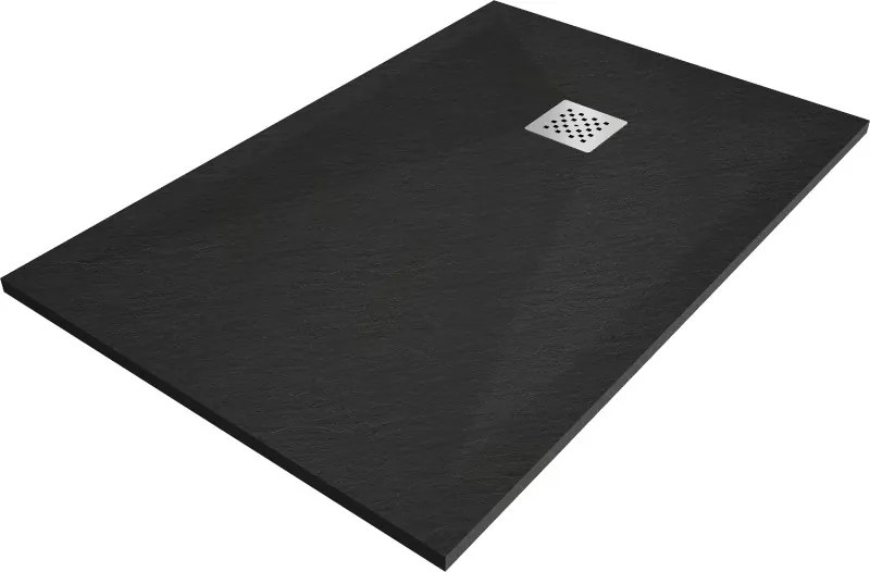 Mexen Stone+ 90 x 80 cm-es téglalap alakú kompozit zuhanytálca, fekete - 44708090