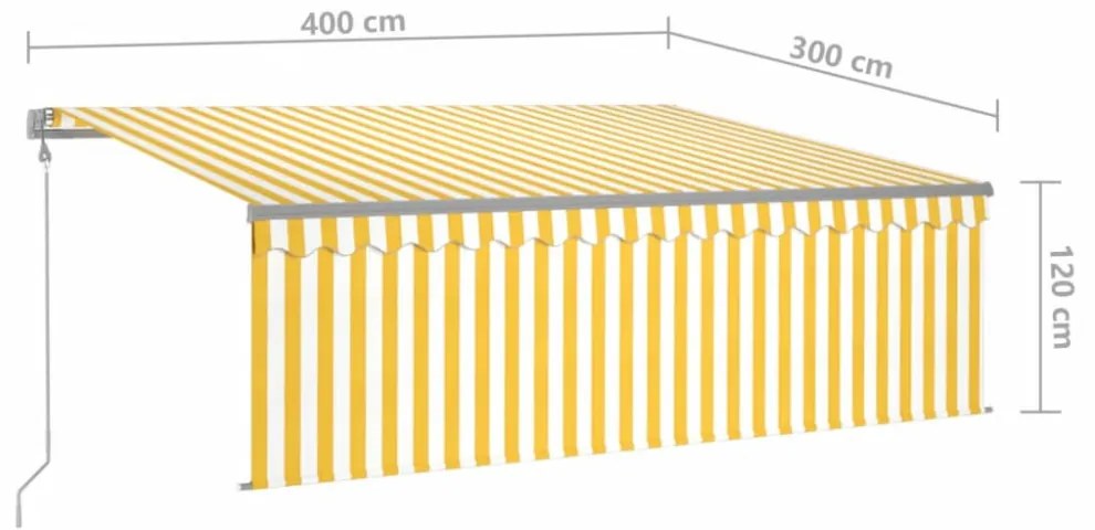 sárga-fehér automata kihúzható napellenző redőnnyel 4 x 3 m