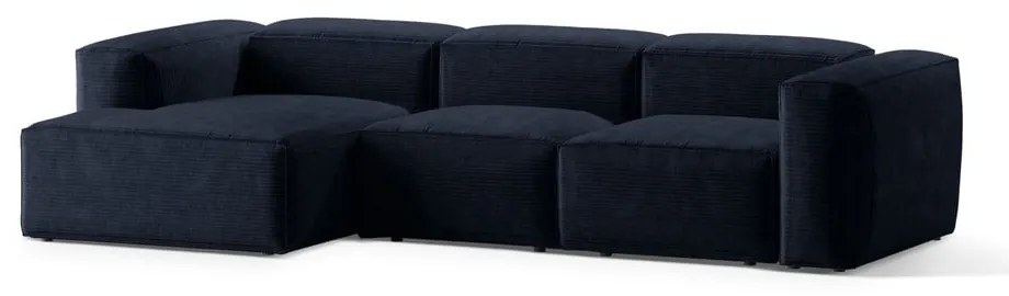 Sötétkék kordbársony sarokkanapé (bal oldali-heverő résszel) Bergano – Cosmopolitan Design
