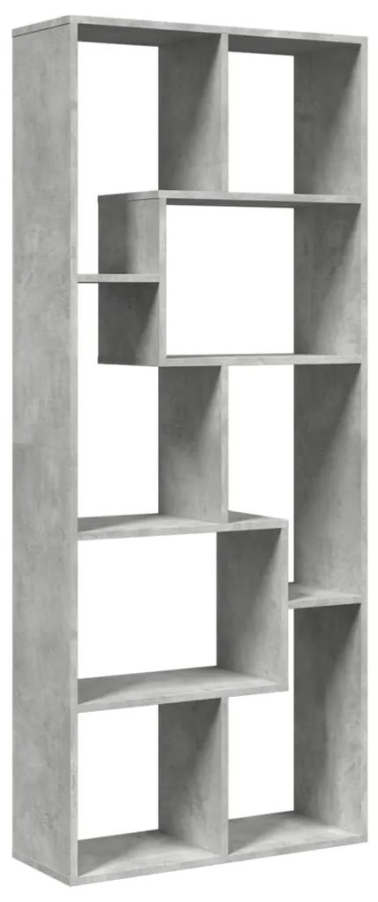 betonszürke szerelt fa elválasztó könyvespolc 67x25x161,5 cm