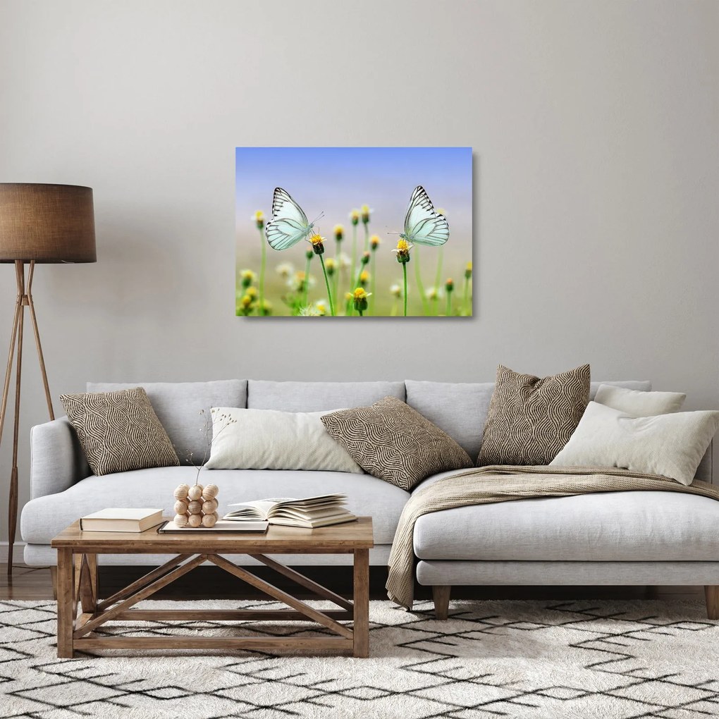 Pillangók eképe a virágon (üvegen) (70x50 cm)