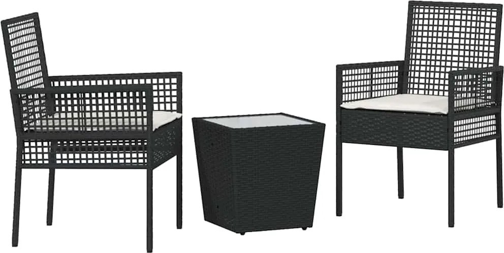 vidaXL Kert Bistro Készlet 3 pcs Fekete polirattan