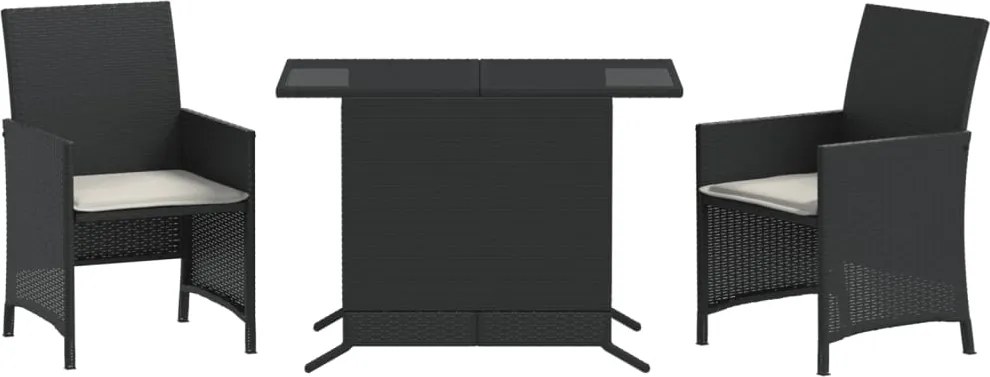 vidaXL 3 részes fekete polyrattan bisztrógarnitúra párnával
