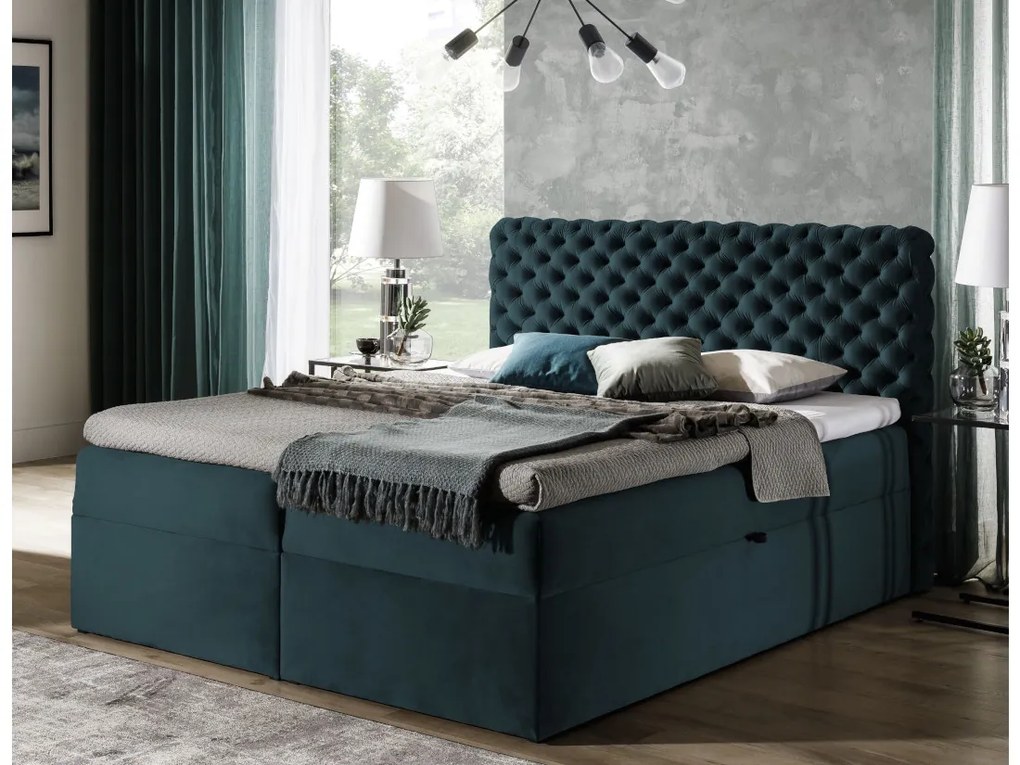 MARCH boxspring kárpitozott ágy + fedő, 180x200, riviera 87