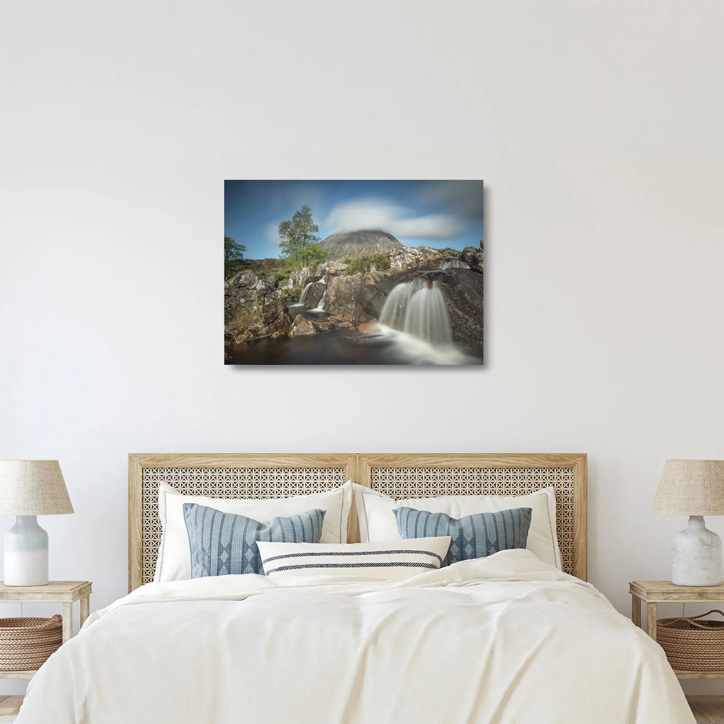 Vízesések és hegyek képe (üvegen) (70x50 cm)