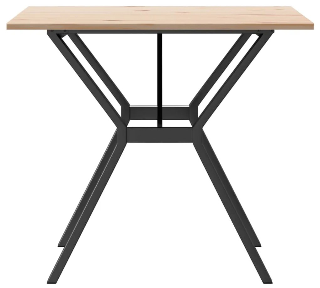 tömör fenyőfa és öntöttvas étkezőasztal Y-vázzal 90x90x75 cm