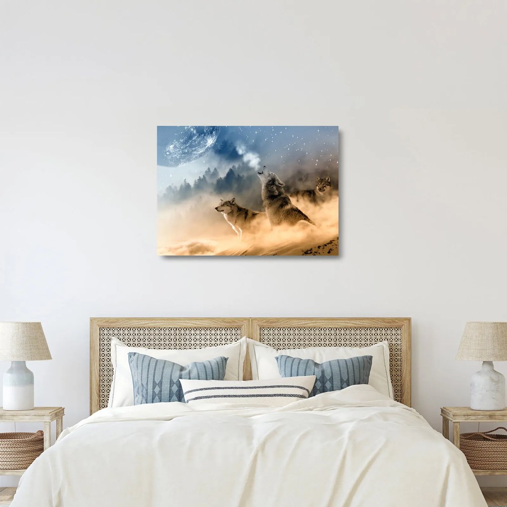 Farkasok üvöltése a holdra képe (üvegen) (70x50 cm)
