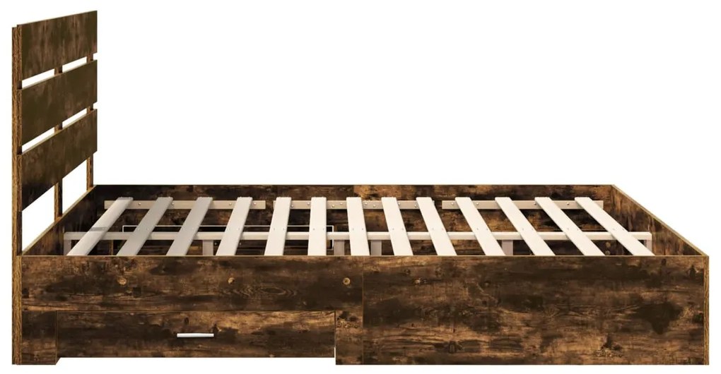 vidaXL Ágykeret fiókkal fejtámlával Füstölt tölgy 180 x 200 cm Faanyag