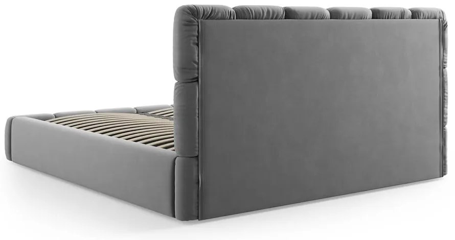 Szürke bársony kárpitozott ágyneműtartós franciaágy ágyráccsal 160x200 cm Bellis – Micadoni