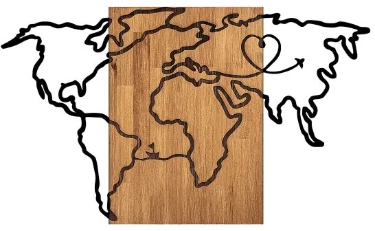 Fali dekoráció 118x70 cm fa/fém térkép