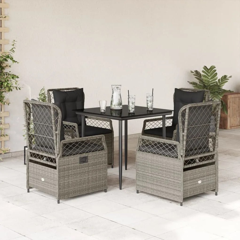 5részes világosszürke polyrattan kerti étkezőgarnitúra párnával