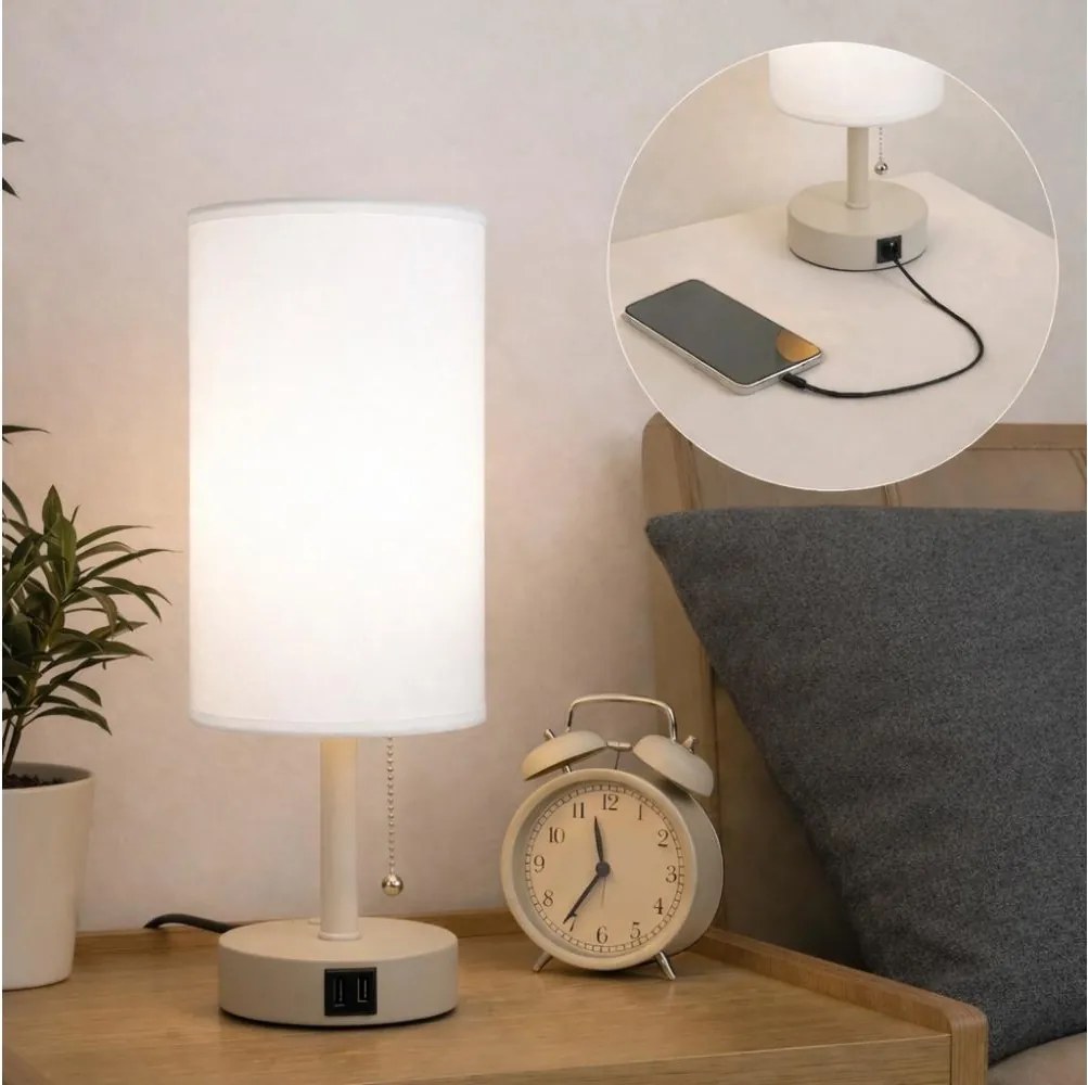 Brilagi - TABLON asztali lámpa USB-porttal, 1xE27/25W/230V, bézs/fehér