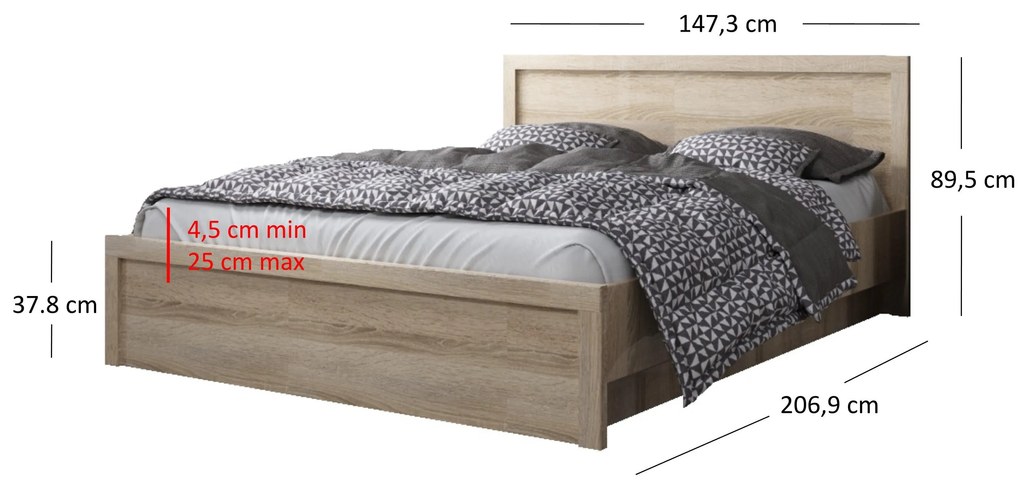 Franciaágy 140 cm Japon (szonoma tölgy) (ágyráccsal) (tárolóhellyel). 1116898