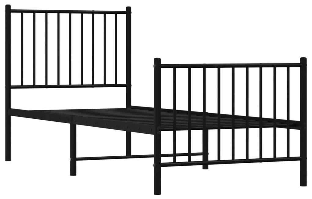 fekete fém ágykeret fej- és lábtámlával 75 x 190 cm