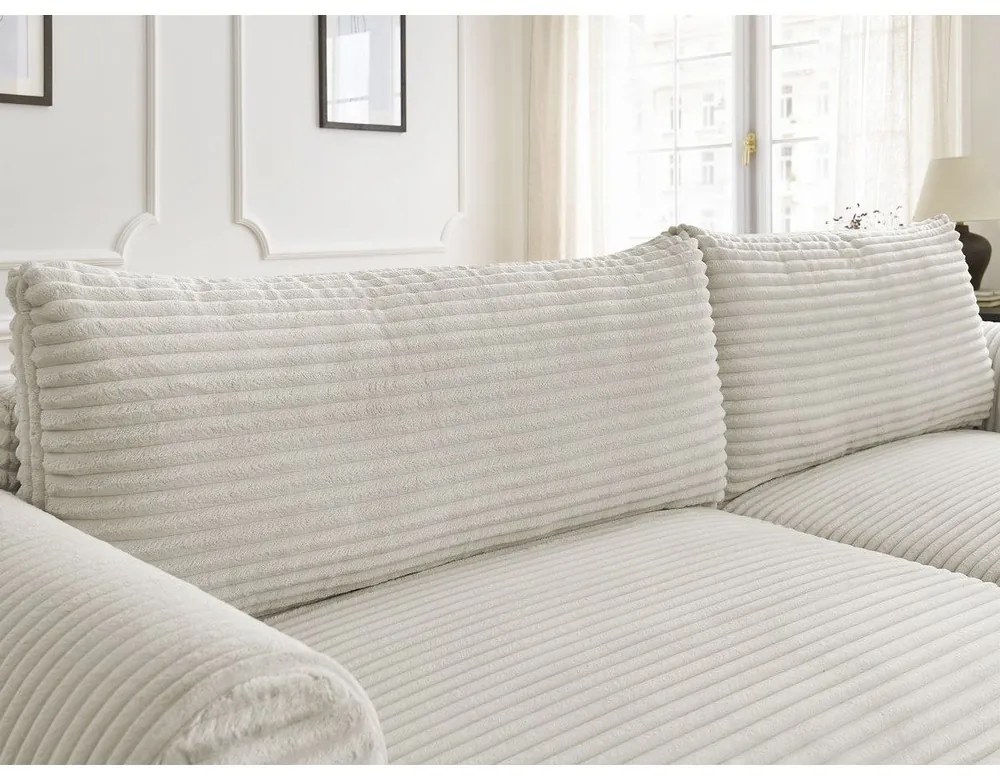 Krémszínű kordbársony kinyitható sarokkanapé (jobb oldali) Lucien – Bobochic Paris