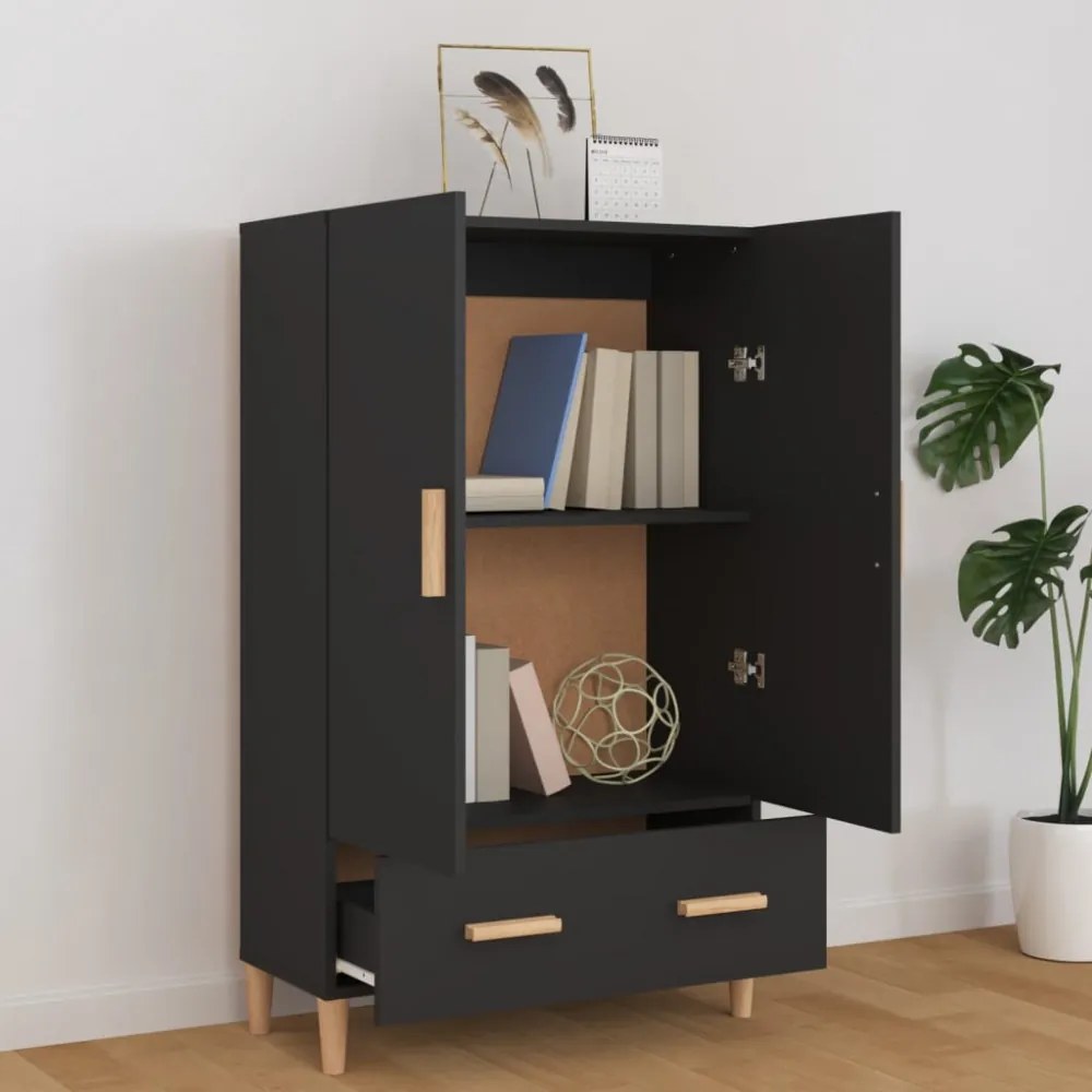 fekete szerelt fa magasszekrény 70 x 31 x 115 cm