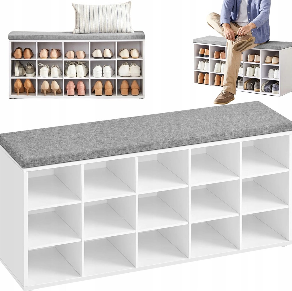 Ülőpad Cipőtartó állvány Puha Ülőfelülettel 30x105x48 15 polc