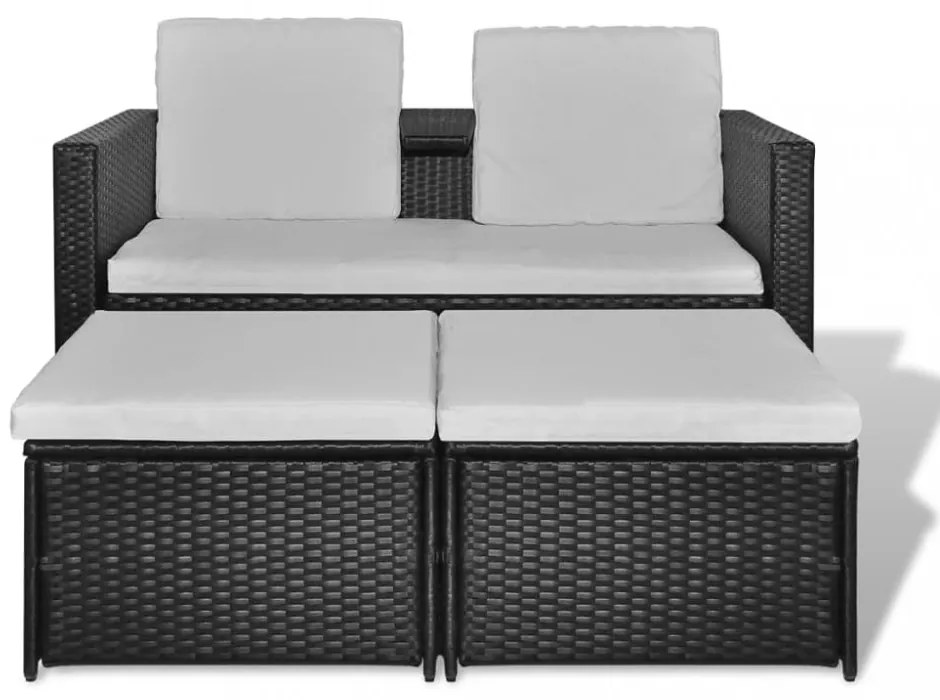 8 részes fekete kerti polyrattan pihenőszett
