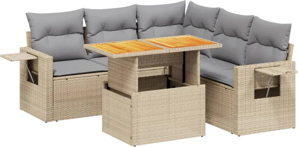 vidaXL 6 részes bézs polyrattan kerti ülőgarnitúra párnával