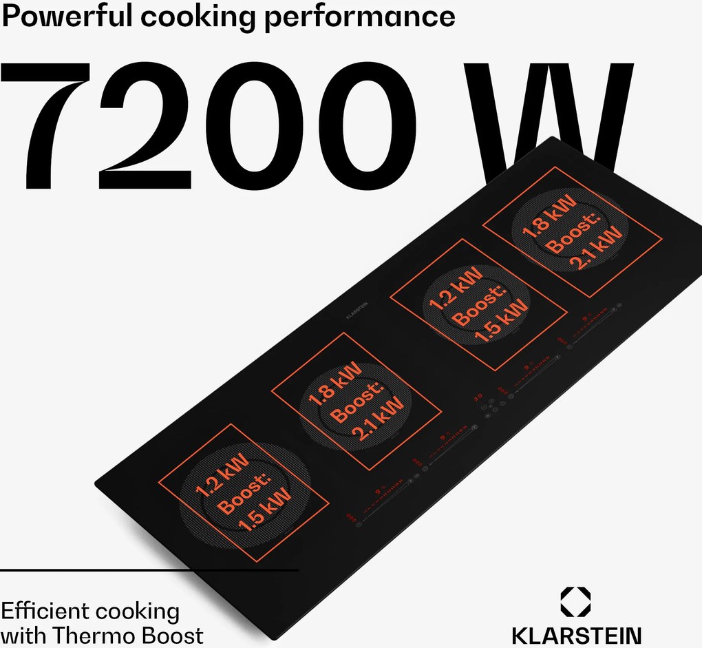 Klarstein Masterzone Slim Round, indukciós főzőlap, max. 7200 W, beépített, 4 zóna
