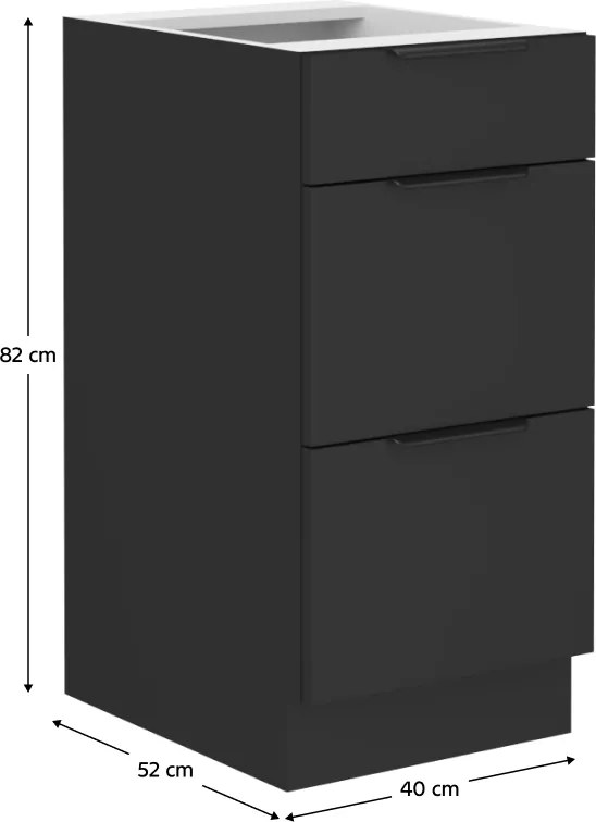 Alsó szekrény, fekete, SIBER 40 D 3S BB