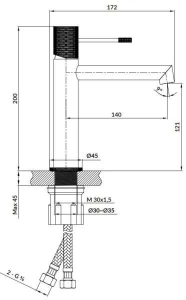 Cersanit S951-598 - ZEN 20 cm fekete mosdó csaptelep