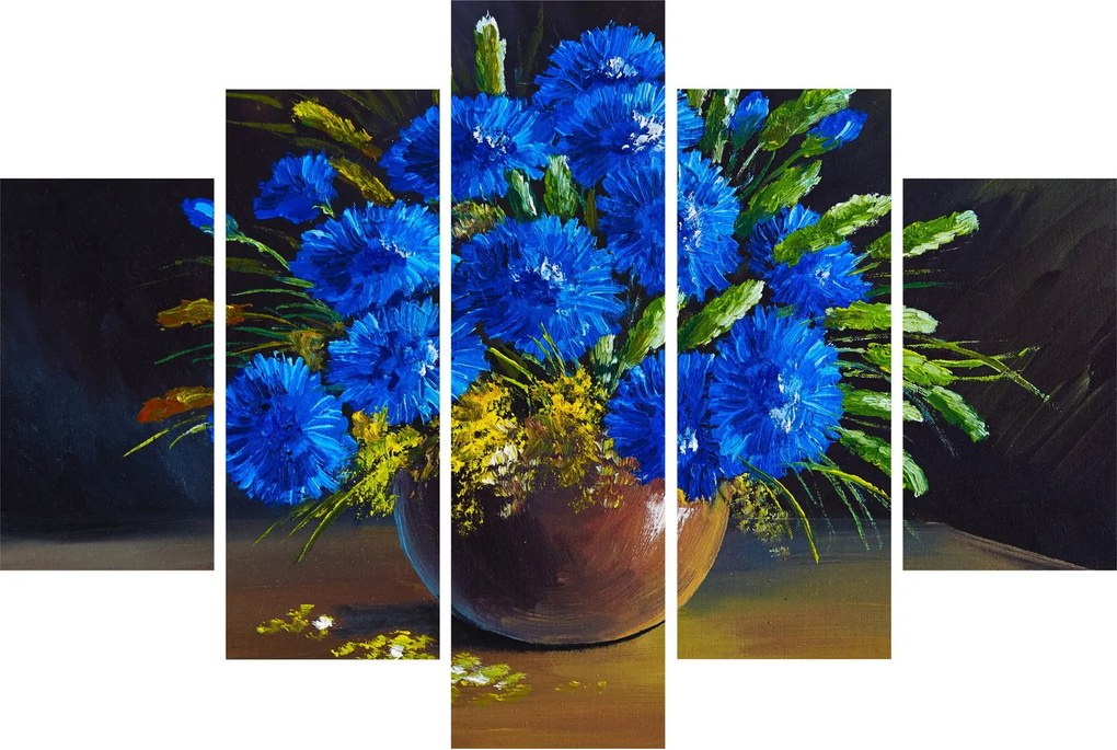 Kék virágok képe egy vázában (150x105 cm)
