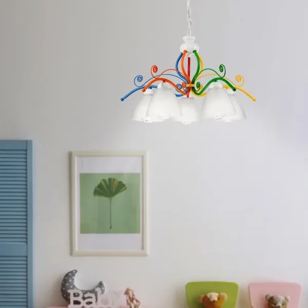 Csillár láncon RETRO 5xE27/60W/230V fehér/színes