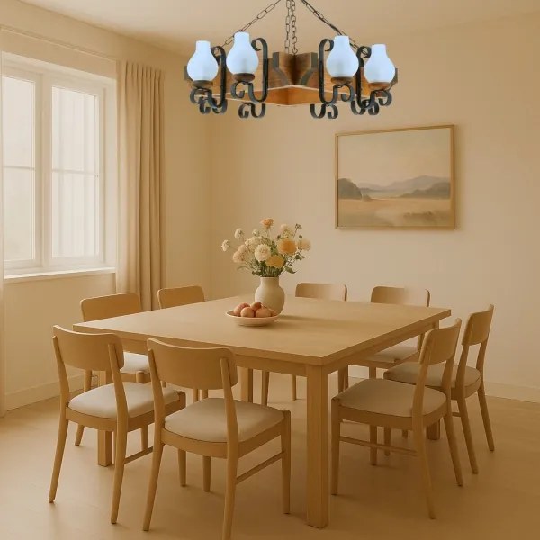 Brilagi - Csillár láncon QUEEN 8xE14/40W/230V bükkfa