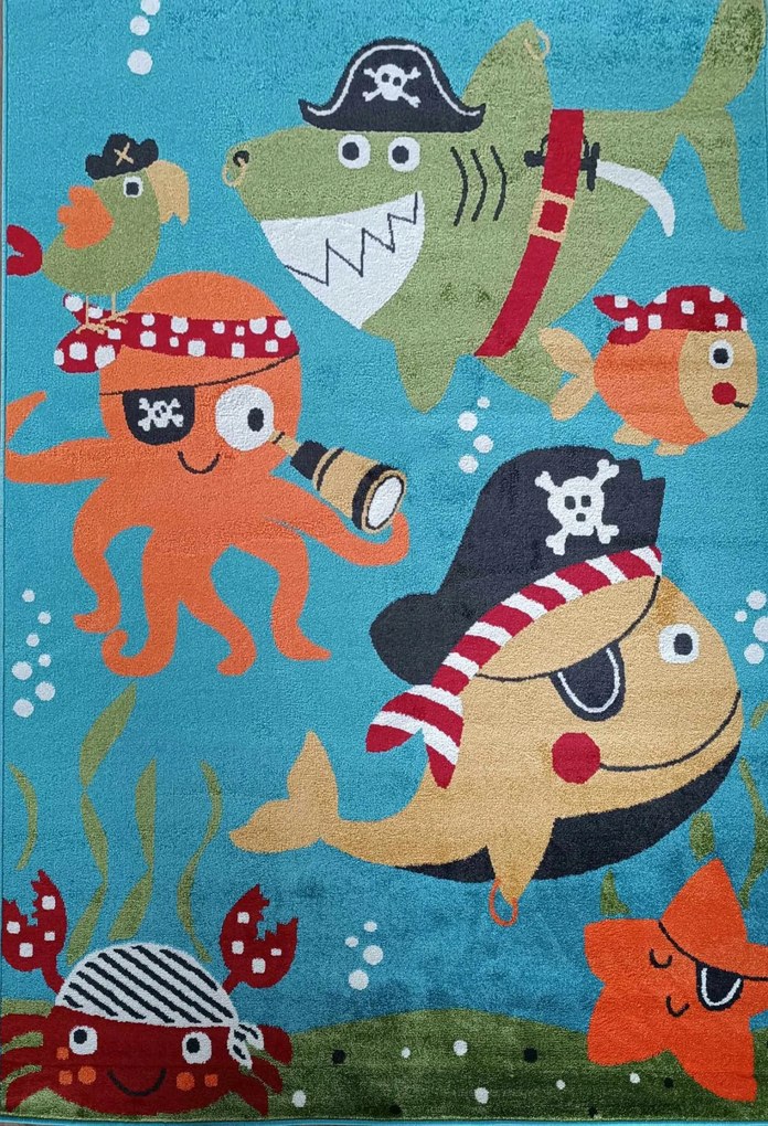 Gyerekszőnyeg rövid puha szőrrel,halak és kalózok 160x230cm