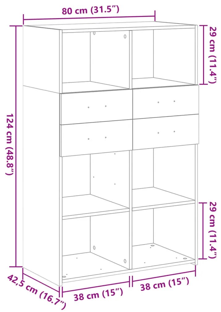 betonszürke szerelt fa magasszekrény 80 x 42,5 x 124 cm