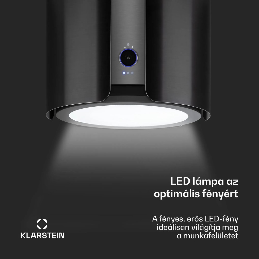 Klarstein Skyfall, sziget páraelszívó, Ø 45 cm, légkeringetés, 402 m³/ó, LED, nemesacél, fekete