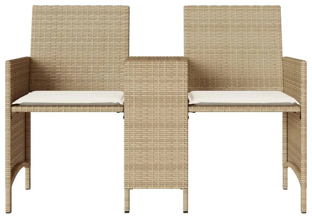 2 személyes bézs polyrattan kerti kanapé asztallal/székkel