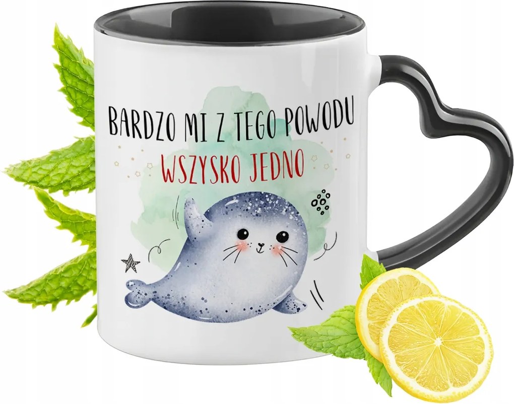 Fóka Bögre Fekete Szív Alakú Füllel Ajándék