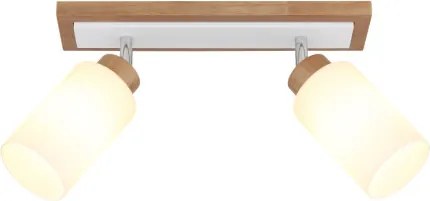 Globo 15977-2 Fali lámpa, barna fa, matt fehér fém, krómozott fém, matt fehér üveg, forgatható/dönthető, HxSzxM: 600x103x220 mm, 2x E27 60W 230V izzók nélkül
