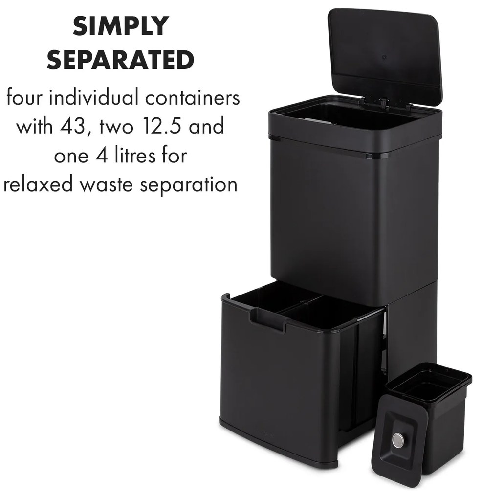 Klarstein Royal Trash Matte Black, szemétkosár szenzorral, 72 l, rozsdamentes acél, matt fekete