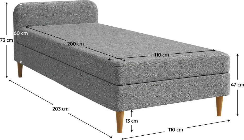 Ágy, 110x200, molitán, szürke, BRUNY