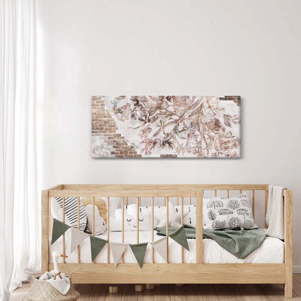 Kép - Virágos freskó téglafalon (120x50 cm)