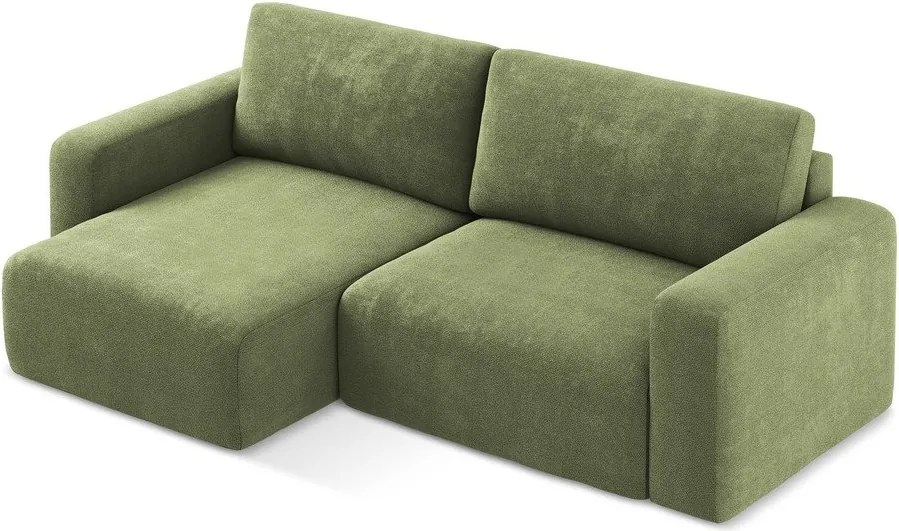 Zöld zsenília kinyitható-tárolóhelyes sarokkanapé (bal oldali-heverő résszel) Kona – Makamii