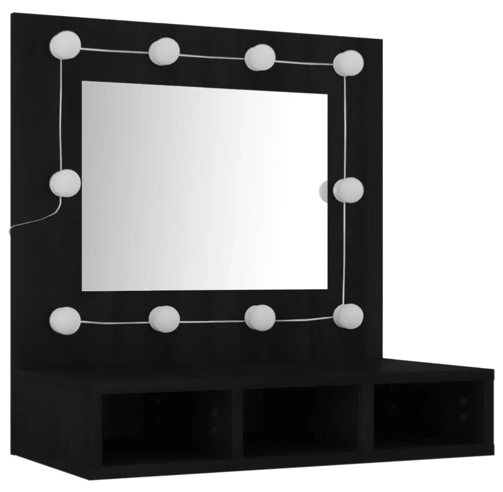 fekete tükrös szekrény LED-ekkel 60 x 31,5 x 62 cm