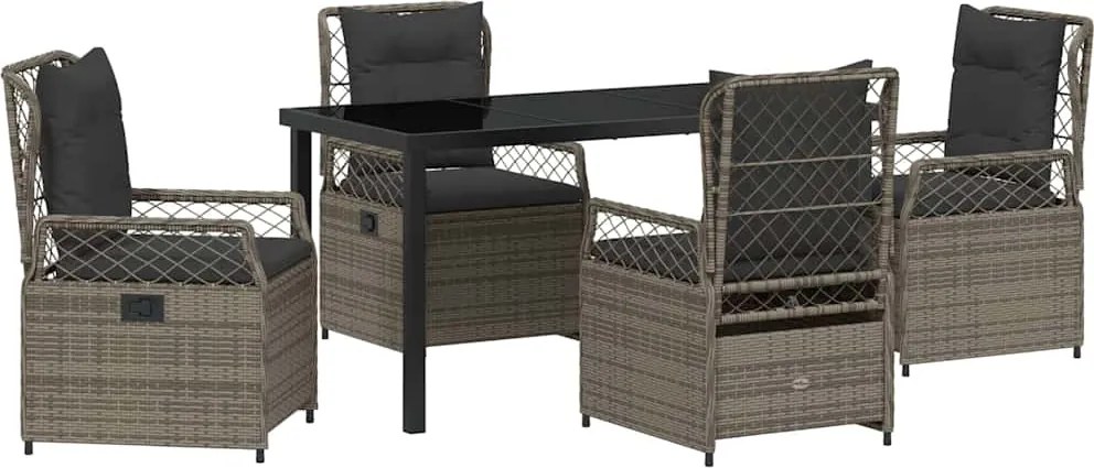 vidaXL Kert étkező szett 5 pcs Szürke polirattan