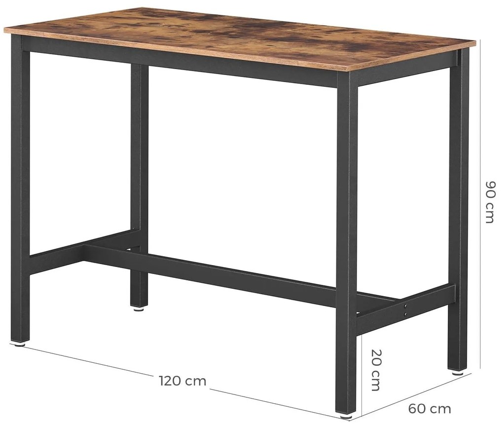 Bárasztal, stabil magas bárpult 120x60x90 cm, barna-fekete