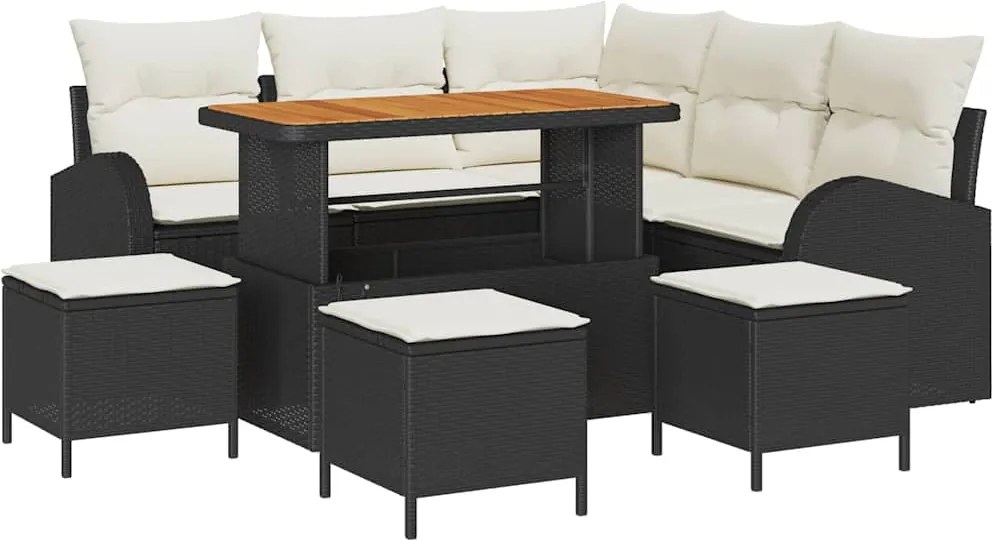 vidaXL Kerti Kanapé Szett párnával tárolóval 9 pcs Fekete és Krém