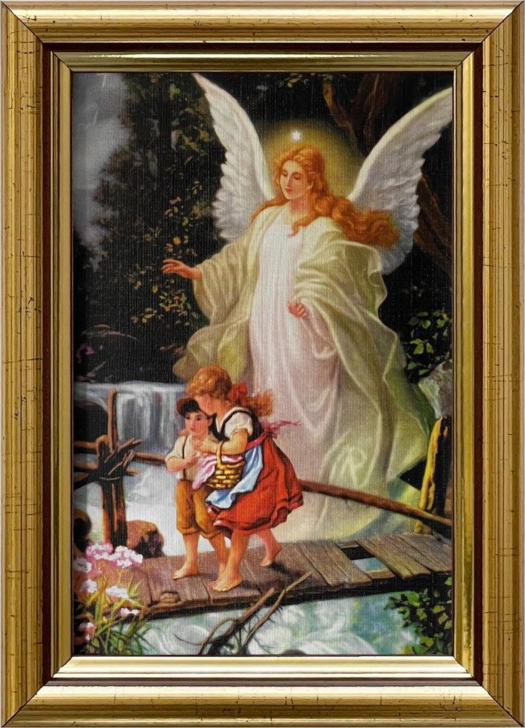 Vászonkép 18x13 Őrangyal Arany Angyal Díszített Fa Keret