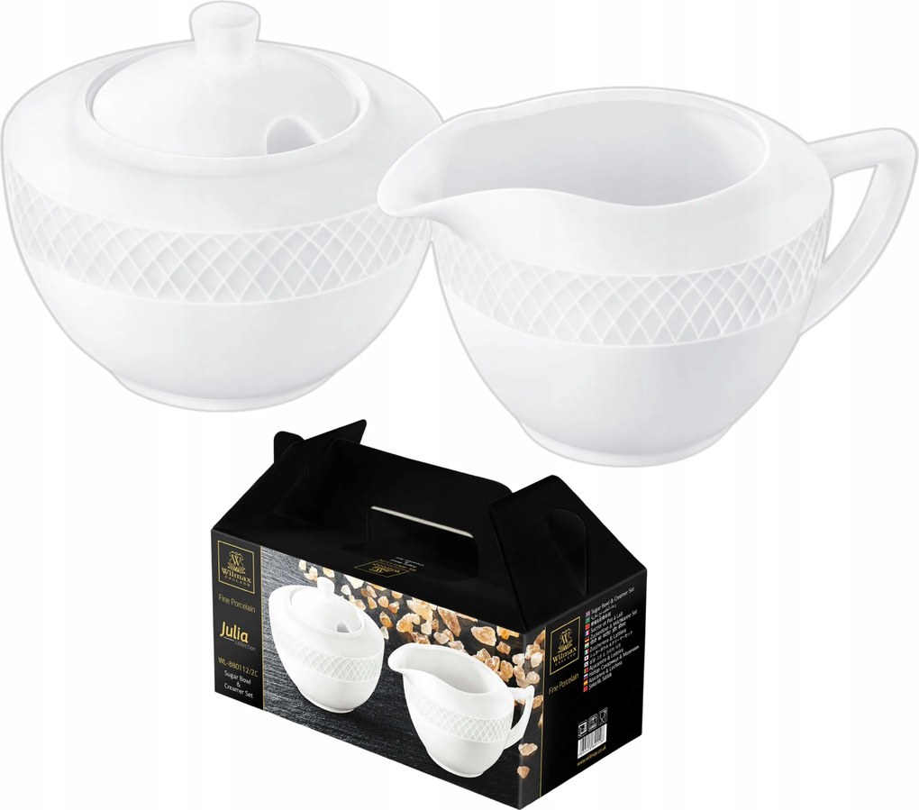 Cukortartó 340 ml és tejeskávé 280 ml Wilmax fehér porcelán szett